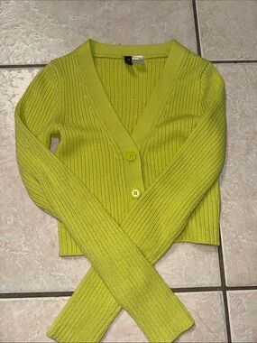 Divided Lime Green Cropped Ribbed V-Neck Cardigan